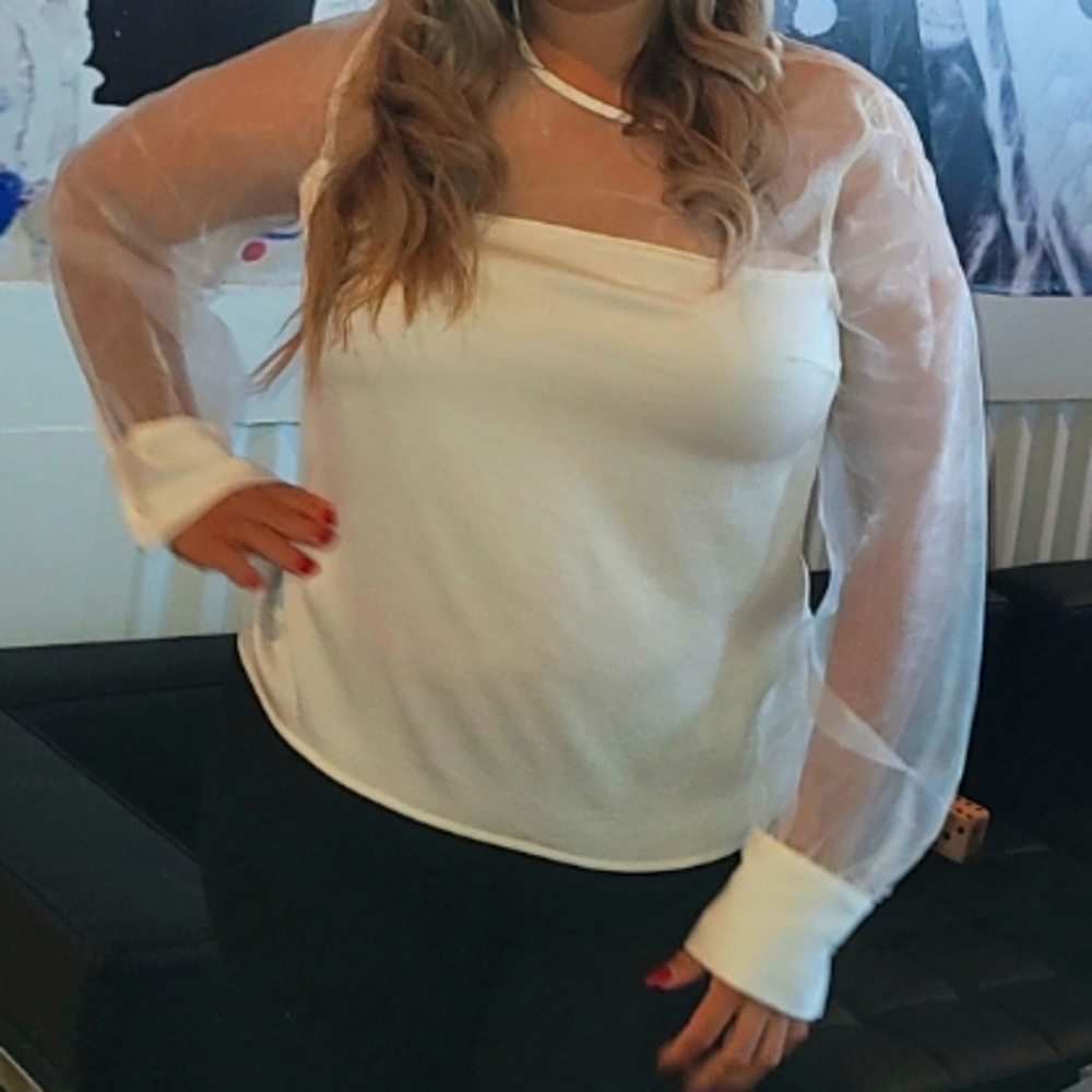 Women’s transparent Blouse Large off-white long sleeve express RGUC